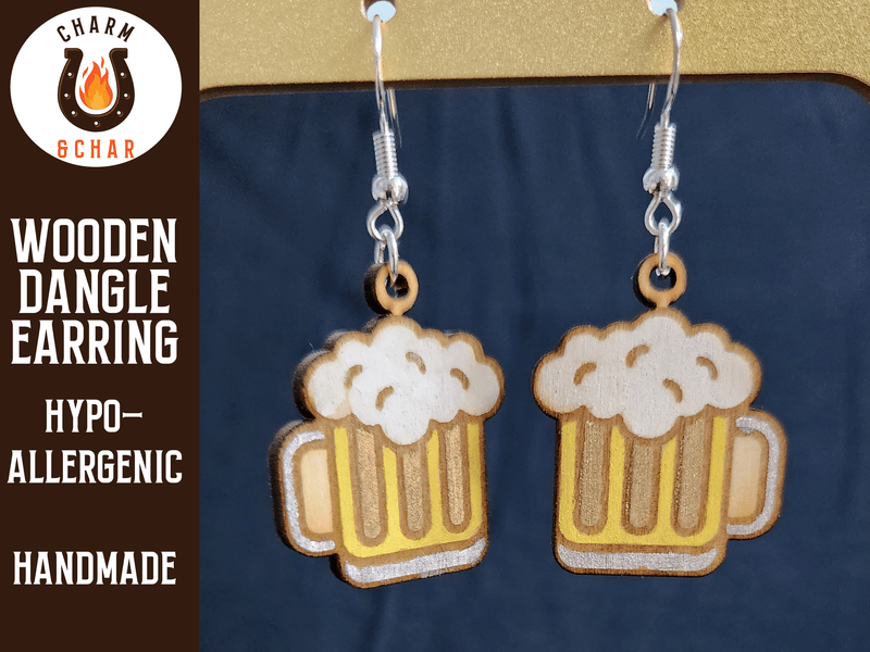 Beer Wood Dangle Earrings - Lifestyle Fashion Earring - Dangle Earring - Charm and Char