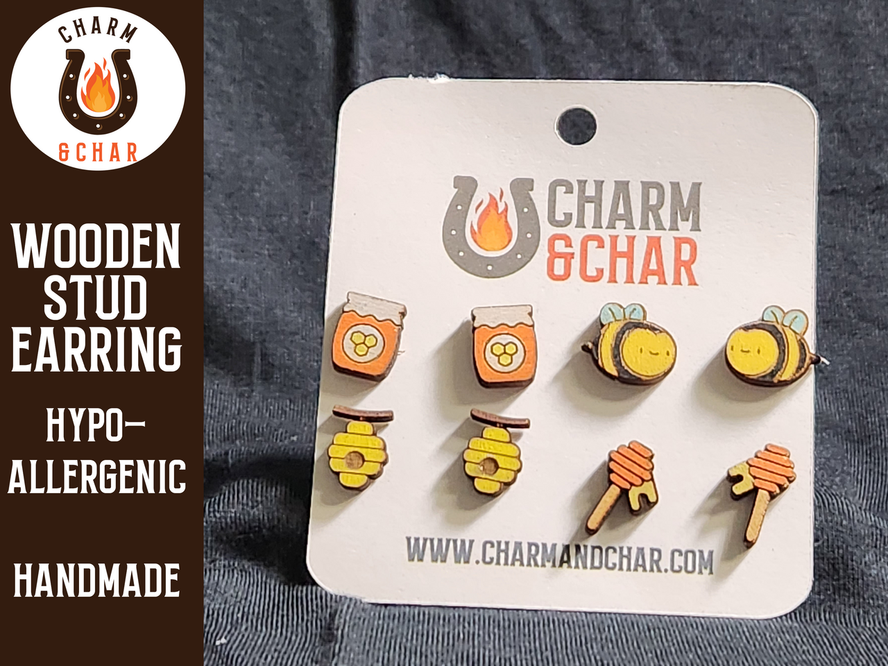 Bee Wood Stud Earrings - Beekeeper Fashion Earring Set