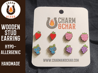 Thumbnail for Berry Fruit Wood Stud Earrings - Food Fashion Earring Set - Stud Earring - Charm and Char