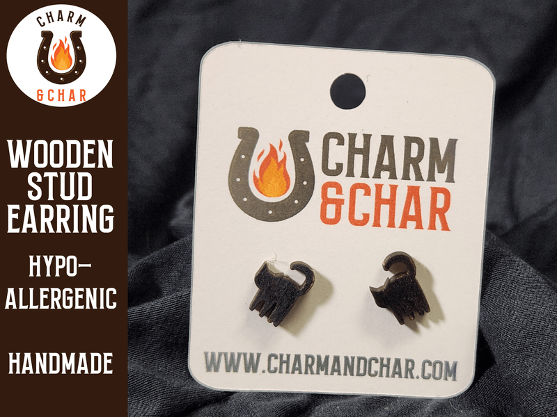 Black Cat Wood Stud Earrings - Halloween Fashion Earring - Stud Earring - Charm and Char