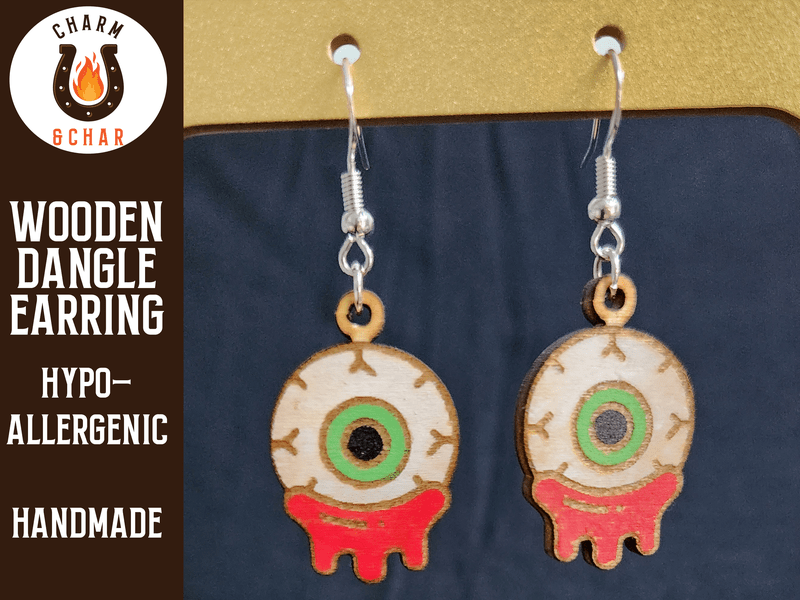 Bloody Eyeball Wood Dangle Earrings - Halloween Fashion Earring - Dangle Earring - Charm and Char