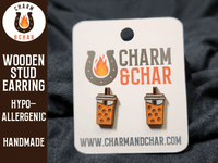 Thumbnail for Boba Wood Stud Earrings - Bubble Tea Fashion Earring - Stud Earring - Charm and Char