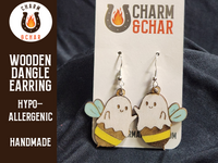 Thumbnail for Boo Bee Ghost with Bee Wood Dangle Earrings - Halloween Fashion Earring