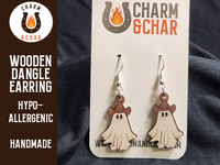 Thumbnail for Boohaw Ghost with Cowboy Hat Wood Dangle Earrings - Halloween Fashion Earring