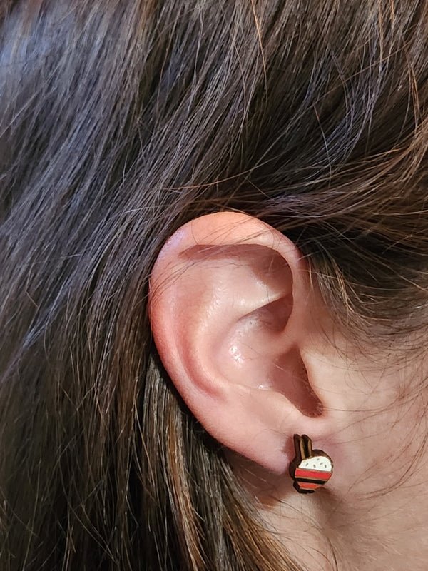 Bowl of Rice Wood Stud Earrings - Food Fashion Earring - Stud Earring - Charm and Char