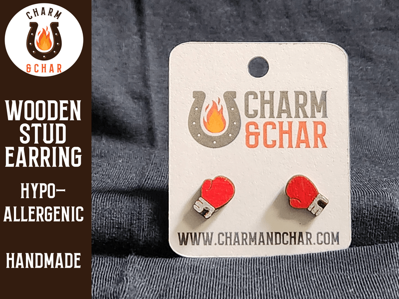Boxing Gloves Wood Stud Earrings - Sports Fashion Earring - Stud Earring - Charm and Char