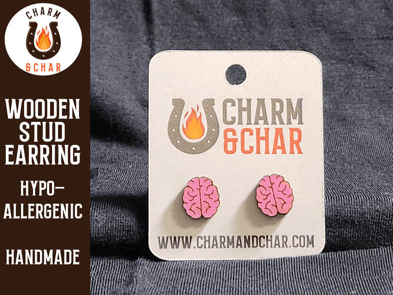 Brain Wood Stud Earrings - Nerdy Fashion Earring - Stud Earring - Charm and Char
