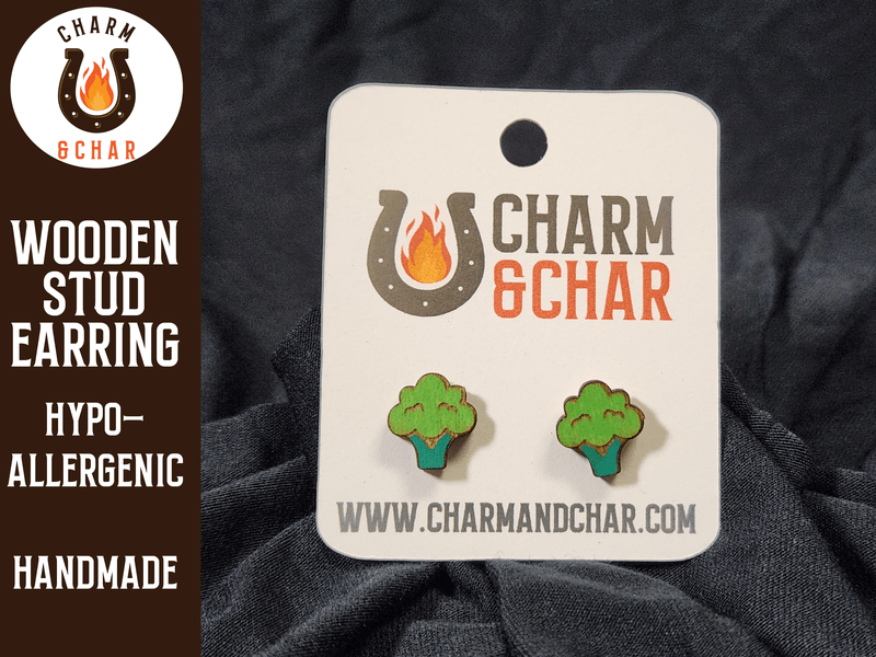 Broccoli Wood Stud Earrings - Vegetable Fashion Earring - Stud Earring - Charm and Char