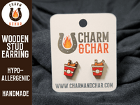 Thumbnail for Bucket of Chicken Wood Stud Earrings - Food Fashion Earring - Weird Jewelry - Stud Earring - Charm and Char