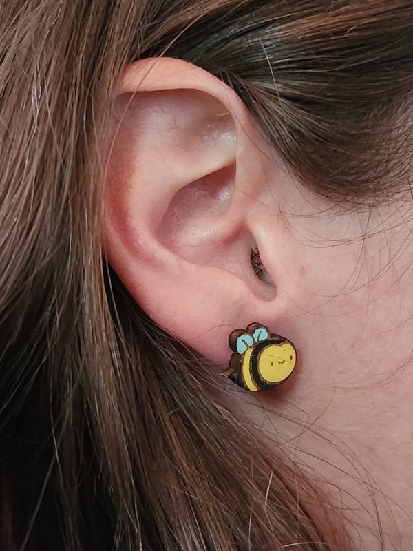 Bumblebee Wood Stud Earrings - Spring Fashion Earring - Stud Earring - Charm and Char