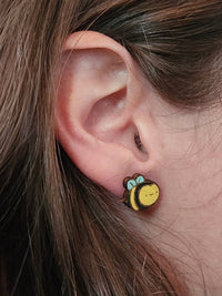 Thumbnail for Bumblebee Wood Stud Earrings - Spring Fashion Earring - Stud Earring - Charm and Char