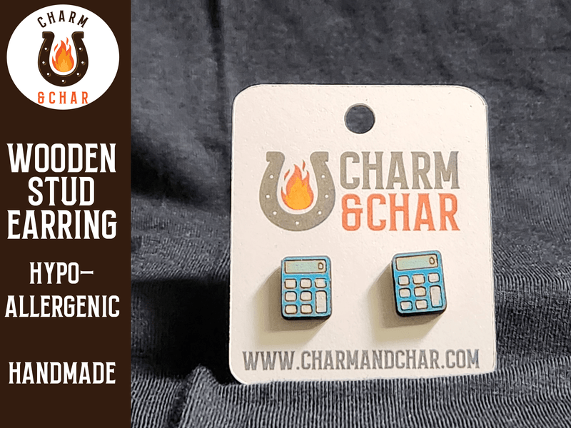 Calculator Wood Stud Earrings - Nerdy Fashion Earring - Stud Earring - Charm and Char