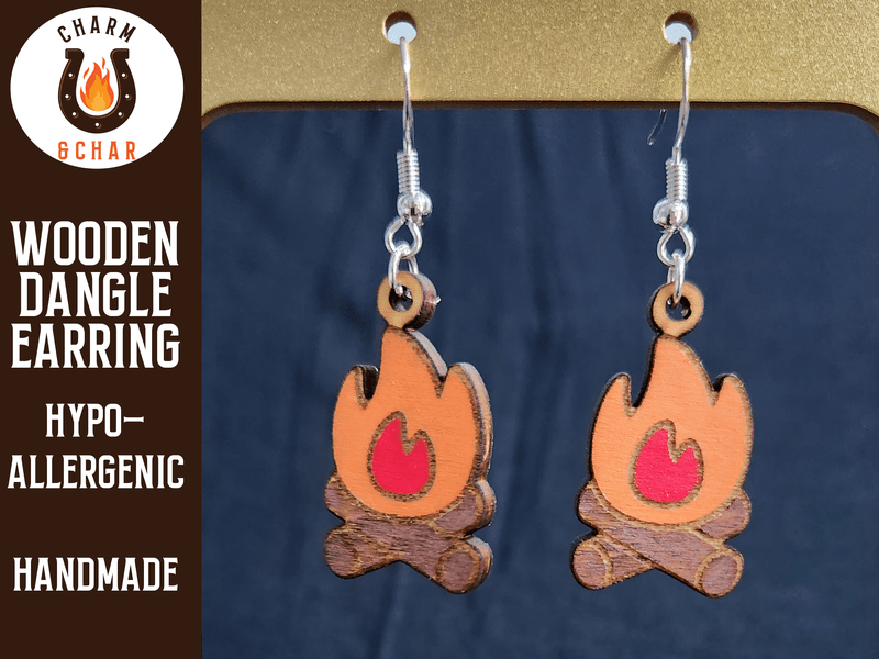Campfire Wood Dangle Earrings - Outdoors Fashion Earring - Dangle Earring - Charm and Char