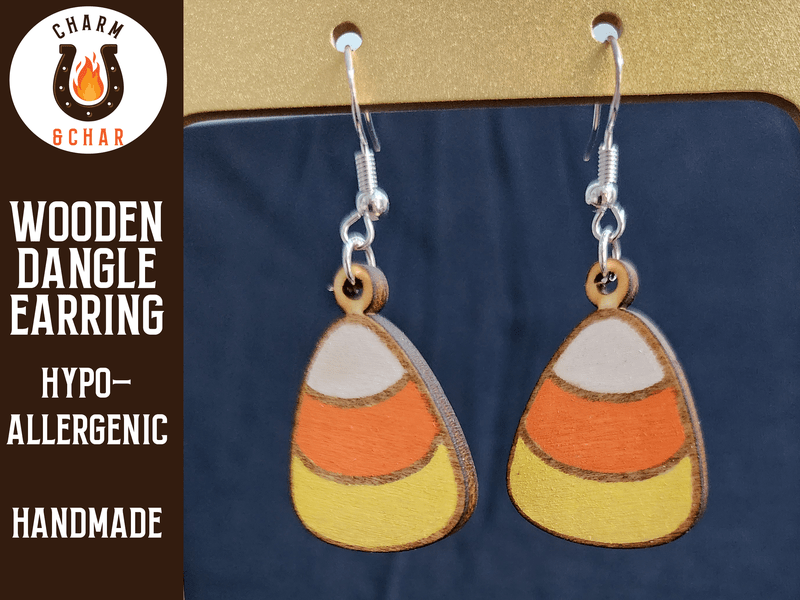 Candy Corn Wood Dangle Earrings - Halloween Fashion Earring - Dangle Earring - Charm and Char