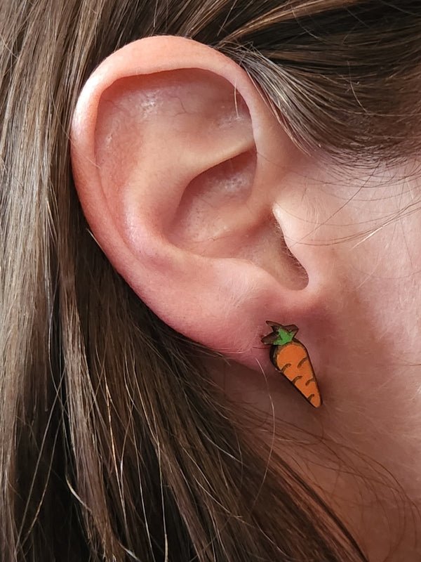 Carrots Wood Stud Earrings - Easter Fashion Earring - Stud Earring - Charm and Char