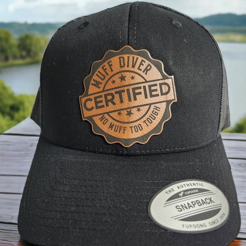 Certified Muff Diver Leather Patch Trucker Hat - Trucker Hat - Charm and Char