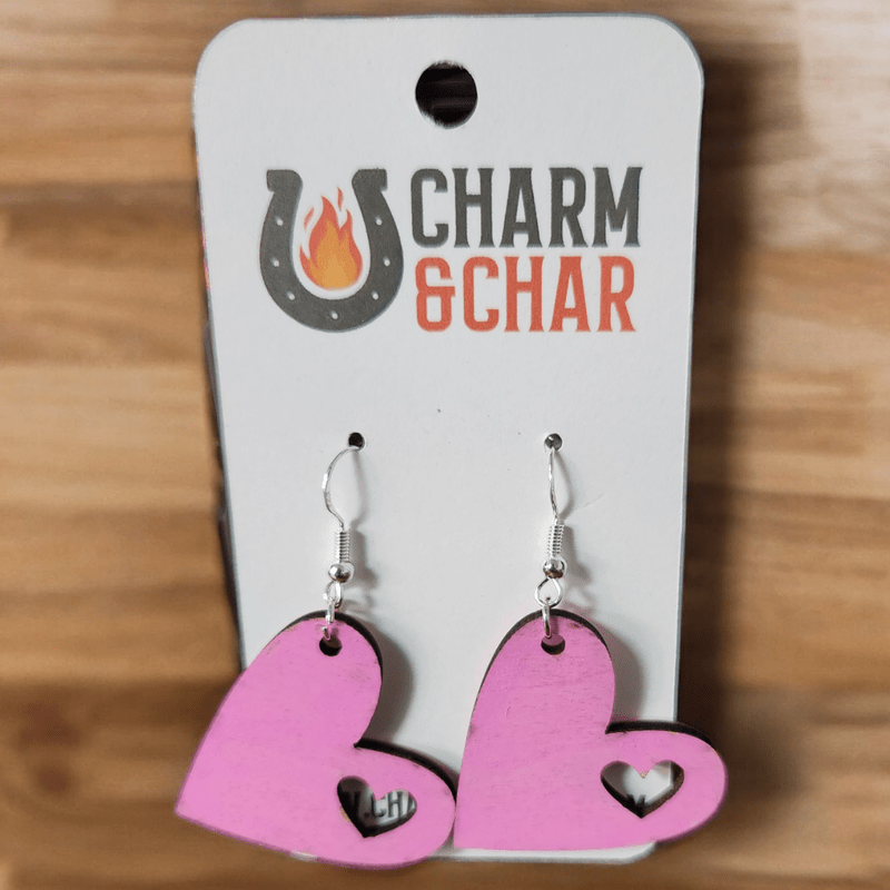 Charming Pink Heart Dangle Earrings with Cutout - Cute and Stylish - Dangle Earring - Charm and Char