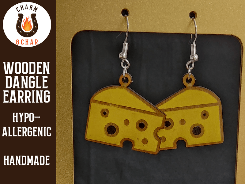 Cheese Wood Dangle Earrings - Food Fashion Earring - Dangle Earring - Charm and Char