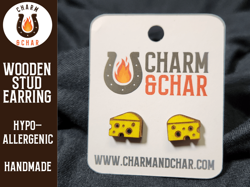 Cheese Wood Stud Earrings - Food Fashion Earring - Stud Earring - Charm and Char