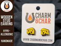 Thumbnail for Cheese Wood Stud Earrings - Food Fashion Earring - Stud Earring - Charm and Char