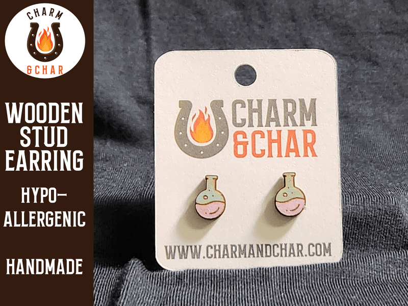 Chemistry Flask Wood Stud Earrings - Nerdy Fashion Earring - Stud Earring - Charm and Char