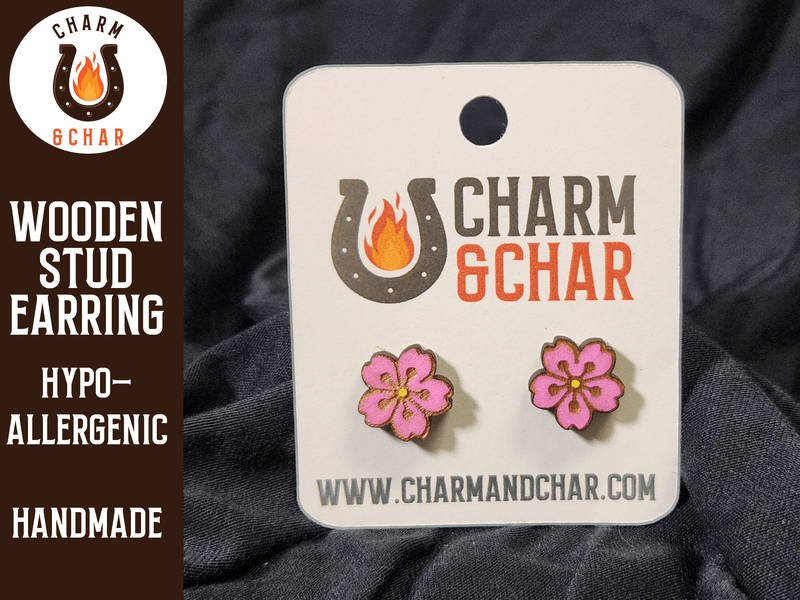 Cherry Blossom Wood Stud Earrings - Flower Fashion Earring - Stud Earring - Charm and Char