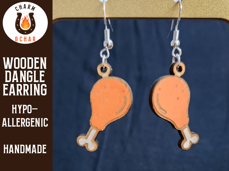 Chicken Leg Wood Dangle Earrings - Thanksgiving Fashion Earring - Dangle Earring - Charm and Char