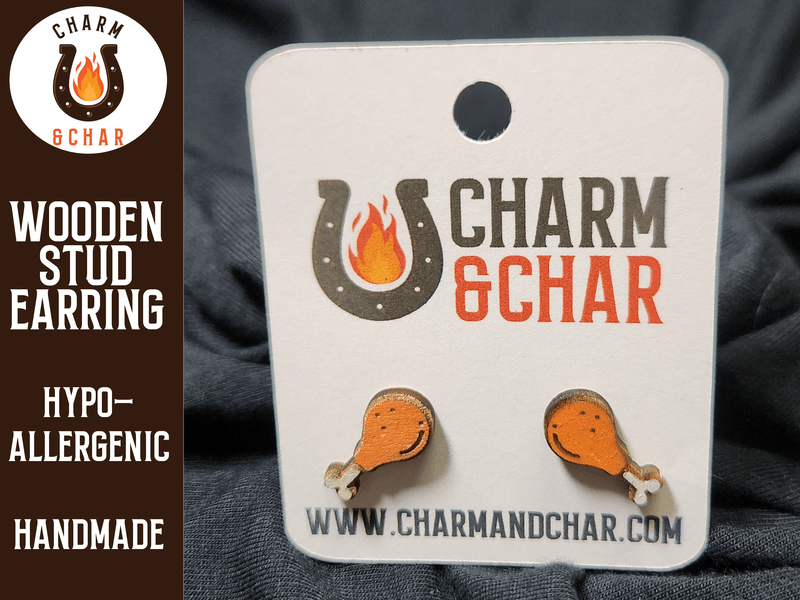 Chicken Leg Wood Stud Earrings - Food Fashion Earring - Stud Earring - Charm and Char