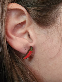 Thumbnail for Chili Pepper Wood Stud Earrings - Food Fashion Earring - Stud Earring - Charm and Char