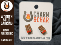 Thumbnail for Chocolate Bar Wood Stud Earrings - Candy Fashion Earring - Stud Earring - Charm and Char
