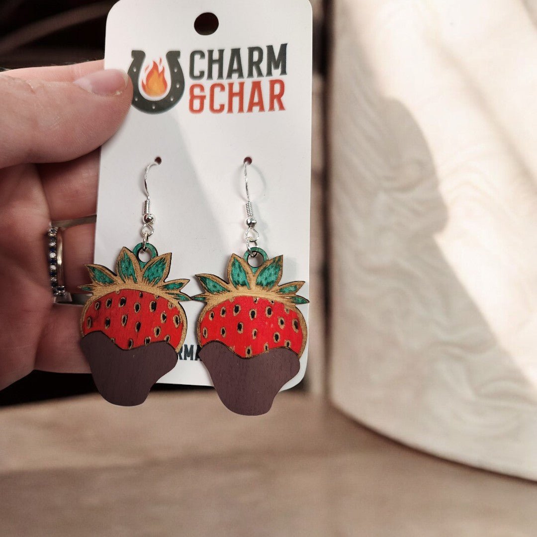 Chocolate - Covered Strawberry Earrings - Dangle Earring - Charm and Char