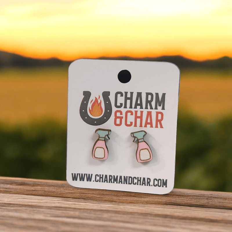 Cleaning Spray Bottle Wood Stud Earrings - Stud Earring - Charm and Char
