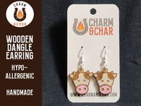 Thumbnail for Cow Face Wood Dangle Earrings - Farm Animal Fashion Earring - Dangle Earring - Charm and Char