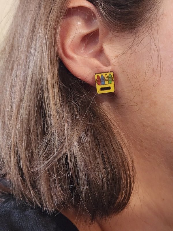 Crayons Wood Stud Earrings - Back to School Fashion Earring - Stud Earring - Charm and Char