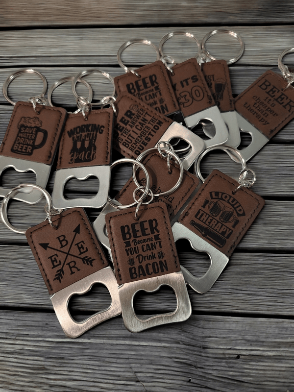 Crossed Arrows Beer Bottle Opener Keychain - Engraved Leatherette Design - Keychain - Charm and Char