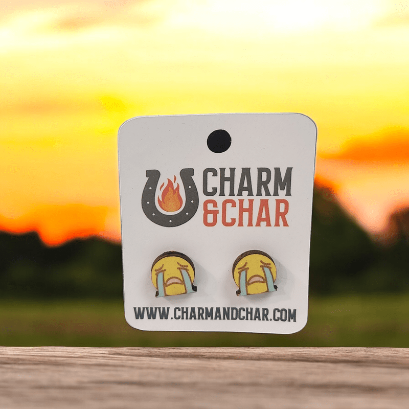 Crying Emoji Wood Stud Earrings - Stud Earring - Charm and Char