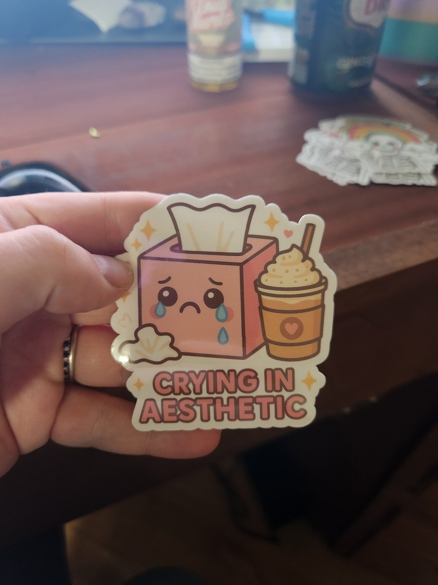 Crying in Aesthetic Sticker – Cute Sad Girl Vibes Tissue Box Vinyl Decal - Sticker - Charm and Char