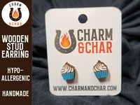Thumbnail for Cupcake Wood Stud Earrings - Dessert Fashion Earring - Stud Earring - Charm and Char