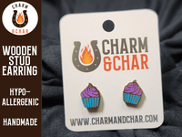 Thumbnail for Cupcake Wood Stud Earrings - Dessert Fashion Earring - Stud Earring - Charm and Char
