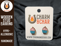Thumbnail for Cupcake Wood Stud Earrings - Dessert Fashion Earring - Stud Earring - Charm and Char