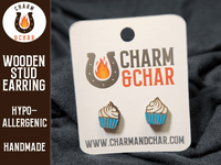 Thumbnail for Cupcake Wood Stud Earrings - Dessert Fashion Earring - Stud Earring - Charm and Char