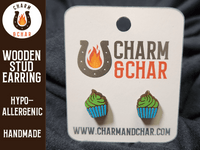 Thumbnail for Cupcake Wood Stud Earrings - Dessert Fashion Earring - Stud Earring - Charm and Char
