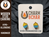 Thumbnail for Cupcake Wood Stud Earrings - Dessert Fashion Earring - Stud Earring - Charm and Char