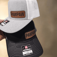 Thumbnail for Custom Leather Patch Hats for Dad, Grandpa, and More - Pawpaw, Pops, Papa, Papaw, Daddy Options - Trucker Hat - Charm and Char