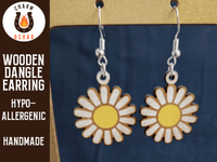 Thumbnail for Daisy Wood Dangle Earrings - Floral Fashion Earring - Dangle Earring - Charm and Char