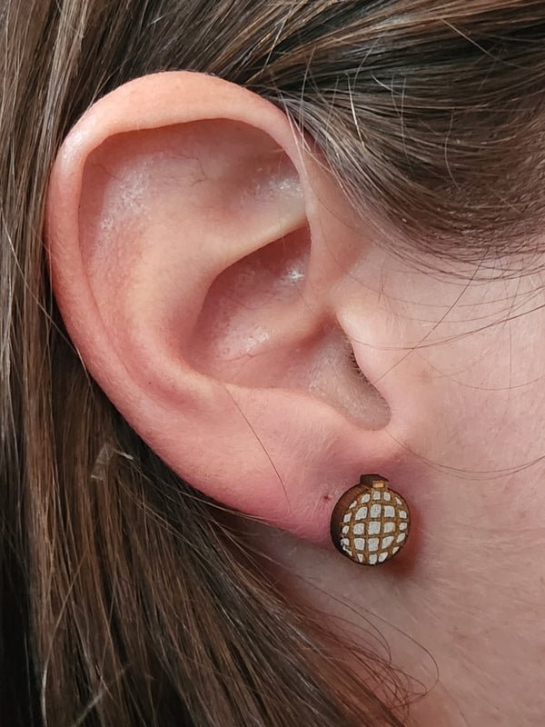 Disco Ball Wood Stud Earrings - Lifestyle Fashion Earring - Stud Earring - Charm and Char