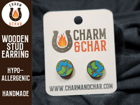 Thumbnail for Earth Wood Stud Earrings - Planet Fashion Earring - Stud Earring - Charm and Char