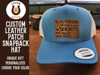 Thumbnail for This Electrician will with Remove your Shorts and Check your Box Leather Patch Trucker Hat for Electricians