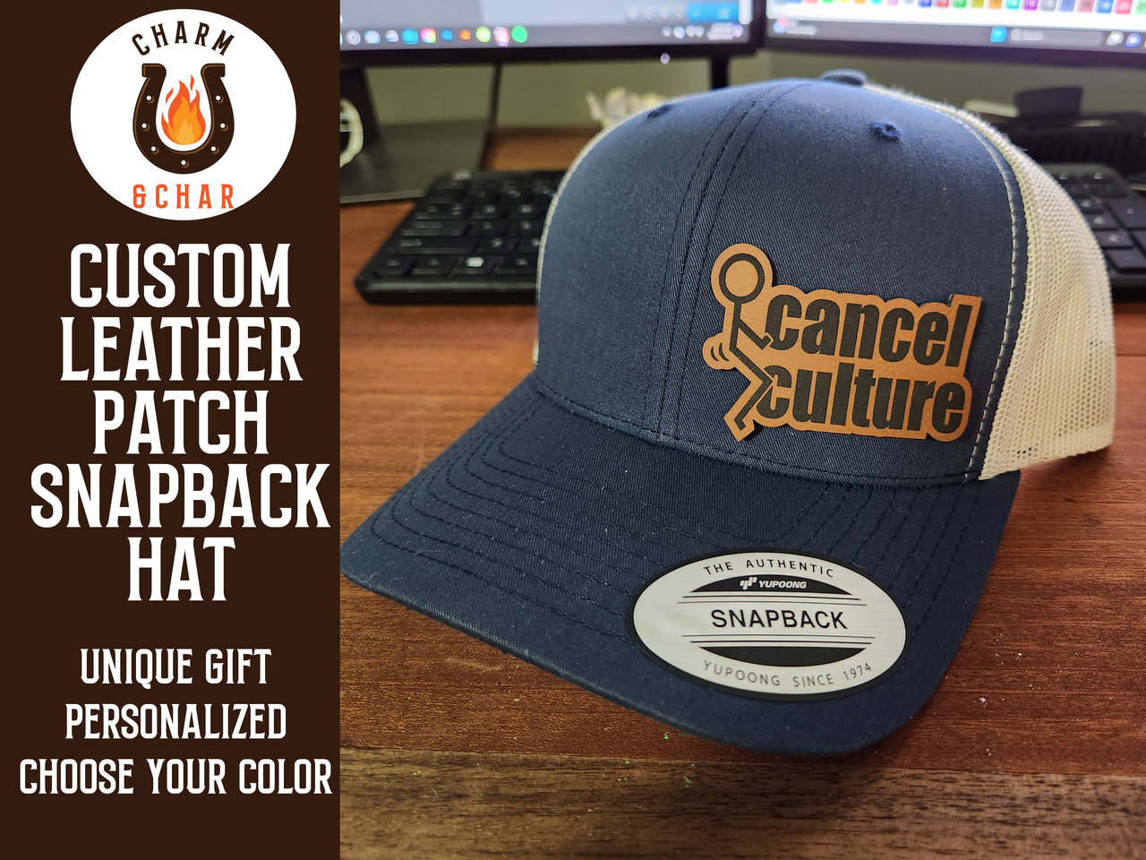 Fuck Cancel Culture Leather Patch Trucker Hat with Stick Man