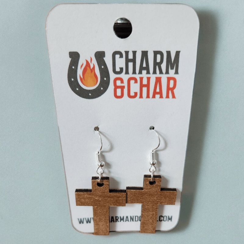 Elegant Wooden Cross Dangle Earrings - Simple and Stylish - Dangle Earring - Charm and Char
